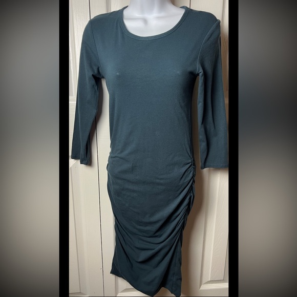 JAMES PERSE Skinny Dress Bodycon Ruched Mini Forest Green Teal Small - Picture 2 of 6